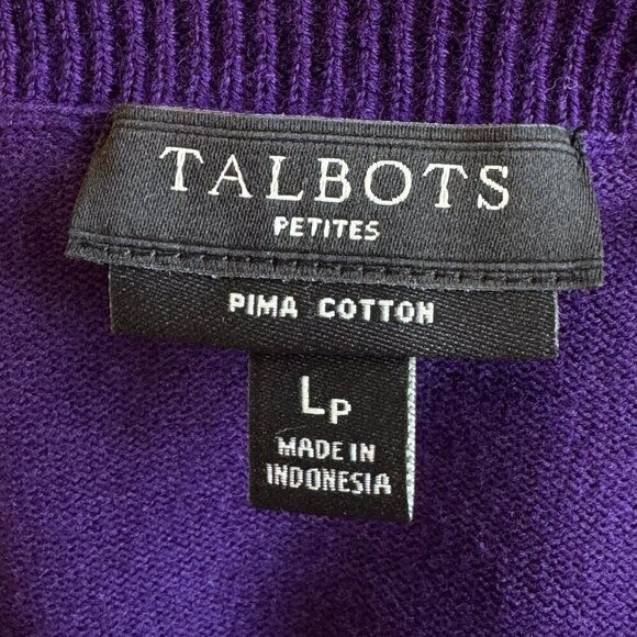 Talbots Pima Cotton Purple Cardigan Round Neck Long Sleeve Dragon Fly  Size LP - Picture 5 of 7